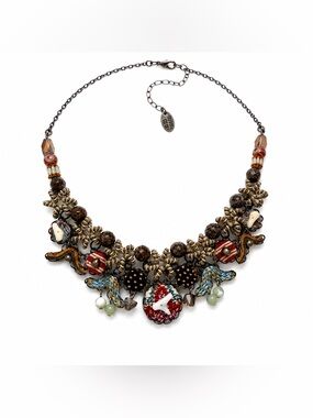 Ayala Bar Artisan Statement Necklace Mixed Media Beaded Charm Bib Adjustable